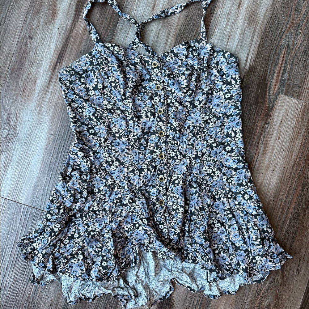 Free People Floral Tank Top - Blue and White